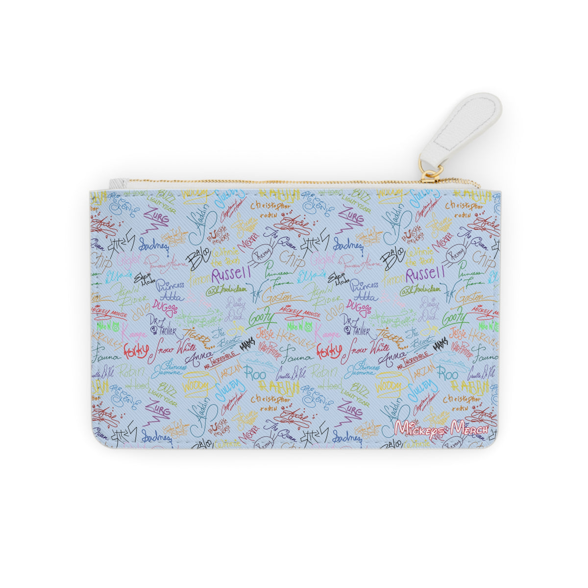 Character Autographs on Blue Mini Clutch
