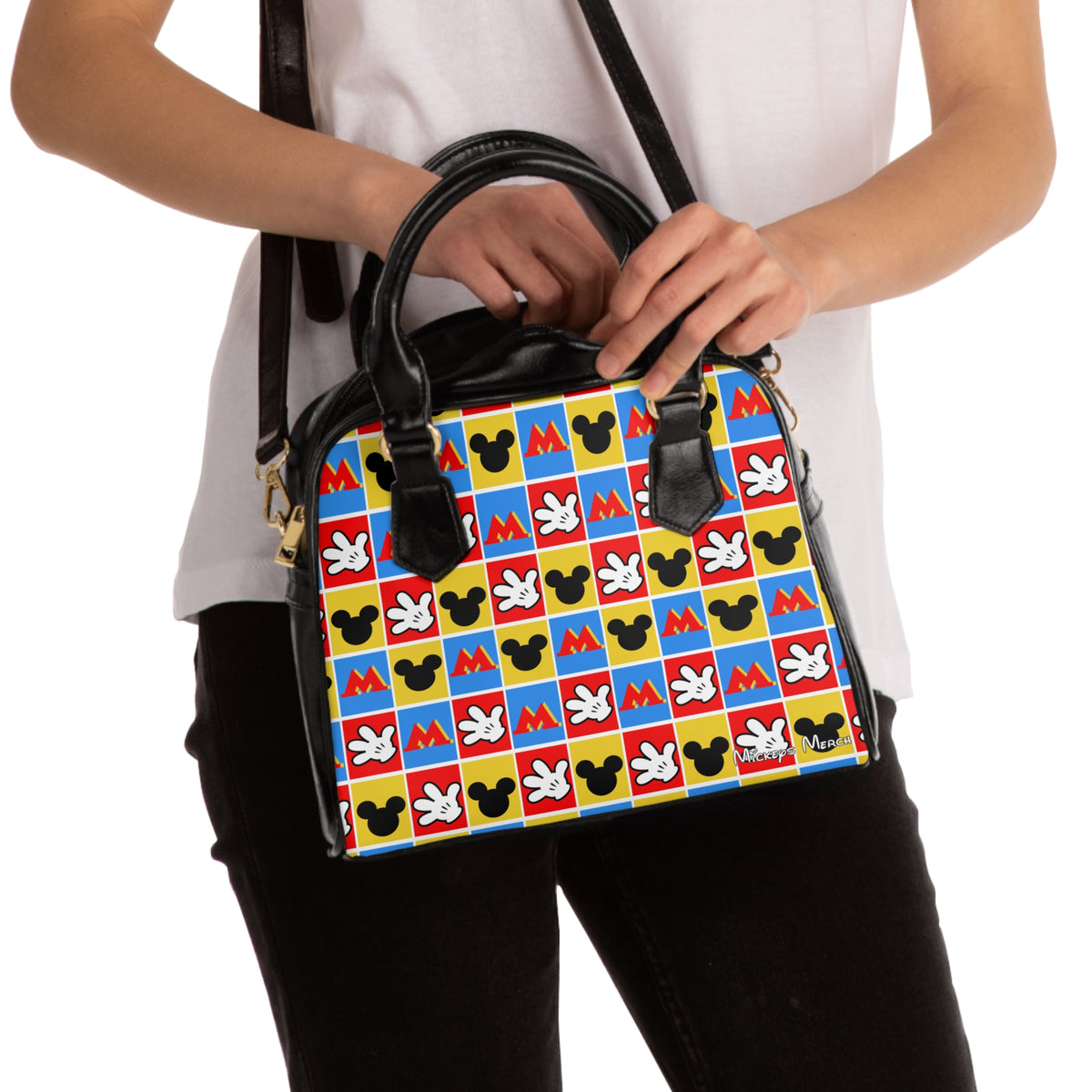 Checkerboard Mickey Hands Shoulder Handbag