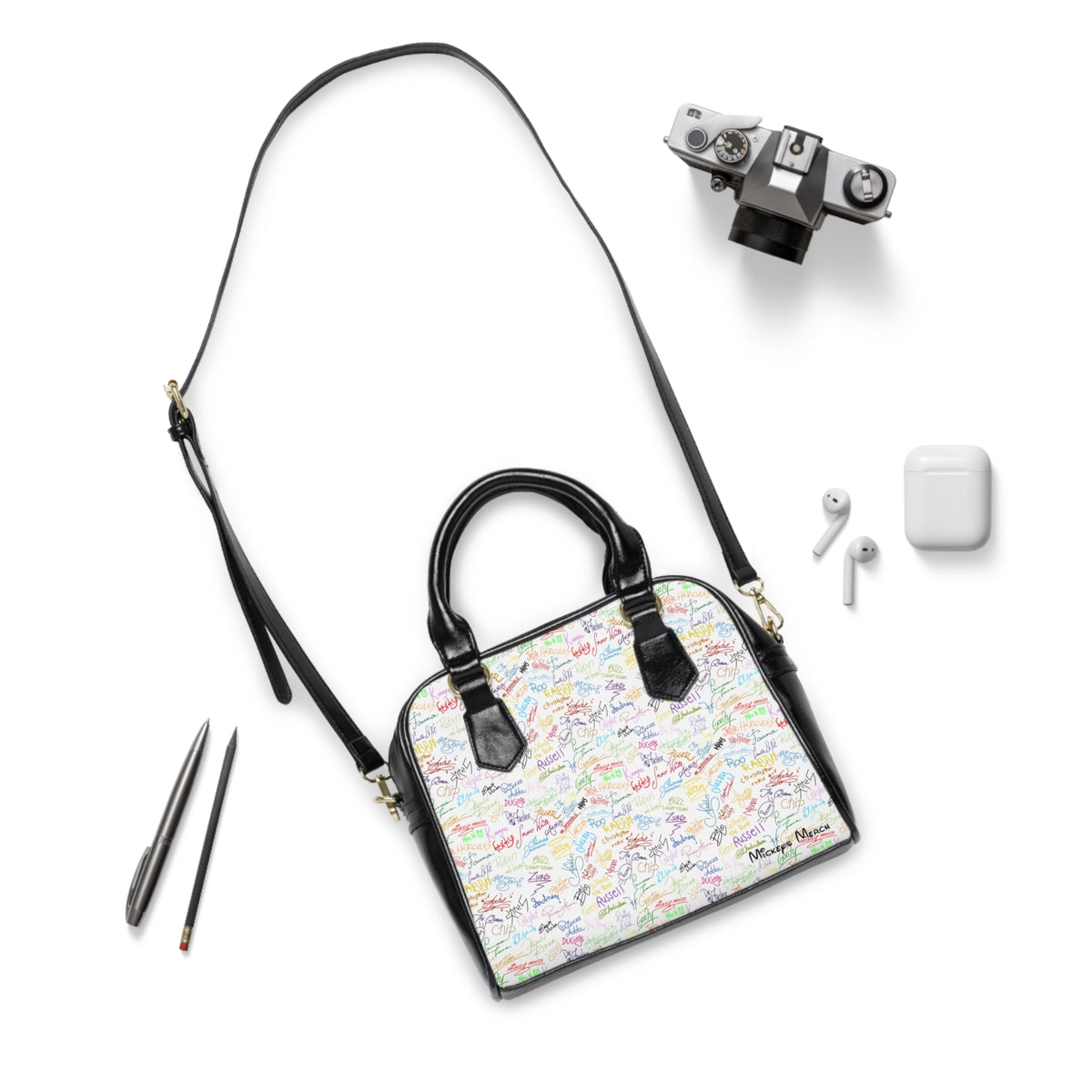 Character Autographs on White Shoulder Handbag