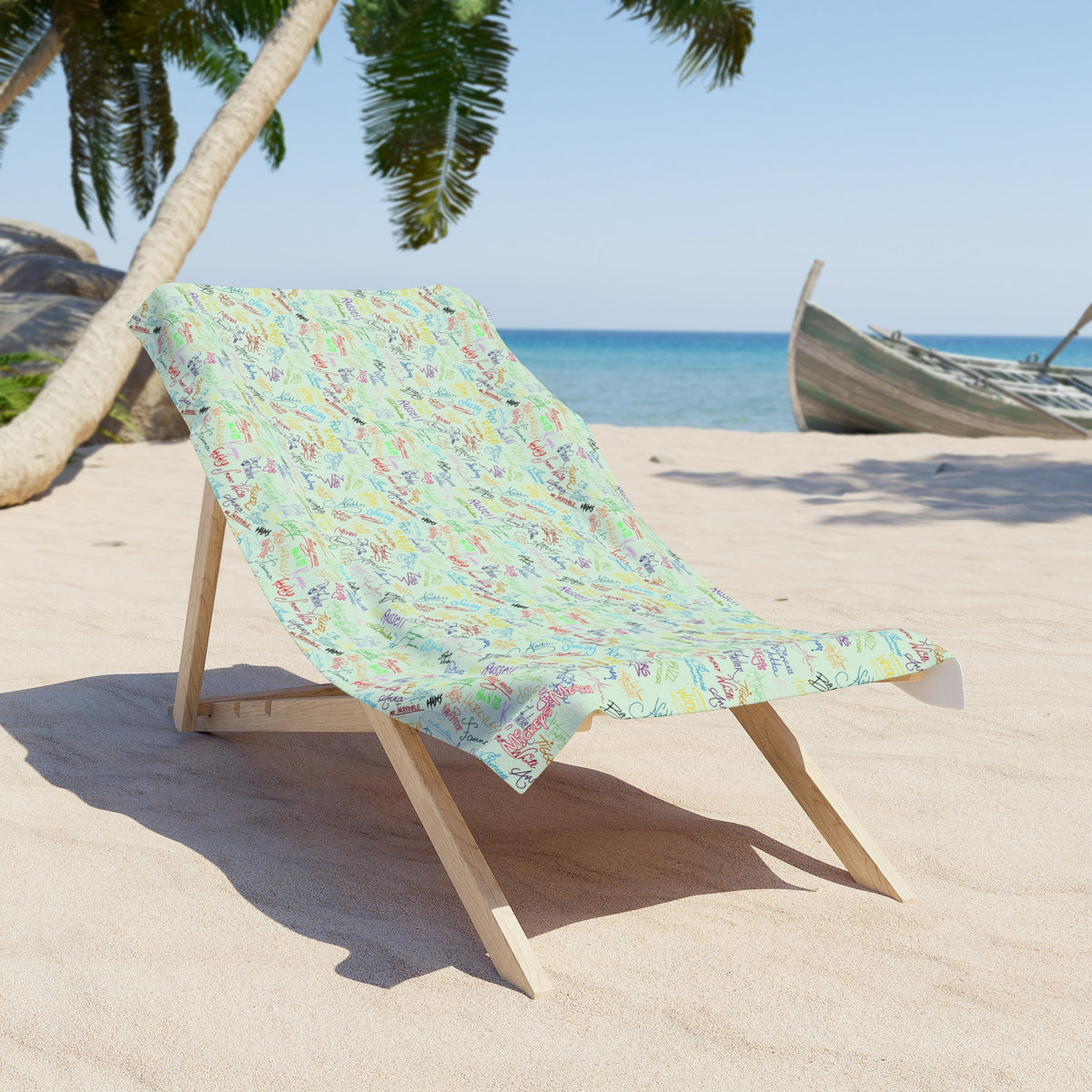 Character Autographs on Green Beach Towel
