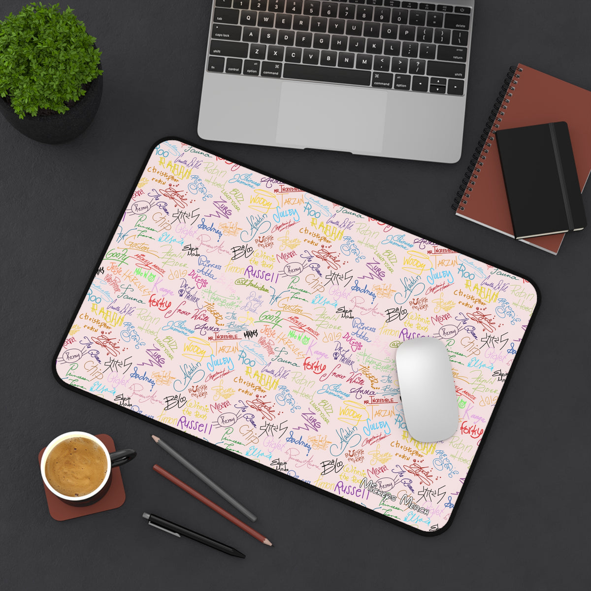 Character Autographs on Pink Stateroom Desk Mat