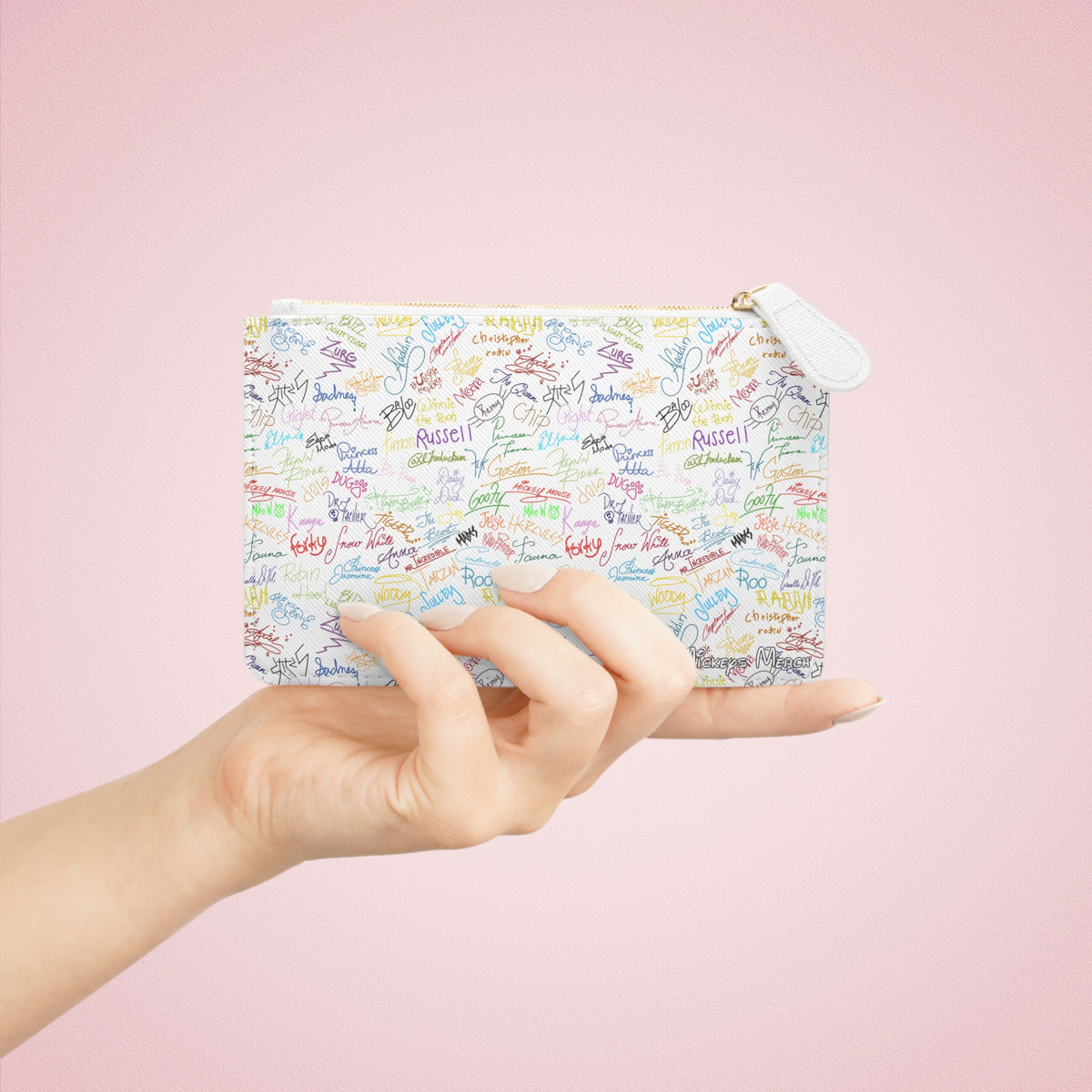 Character Autographs on White Mini Clutch