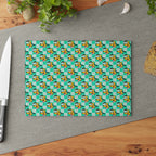 Teal Checkerboard Pluto Glass Cutting Board