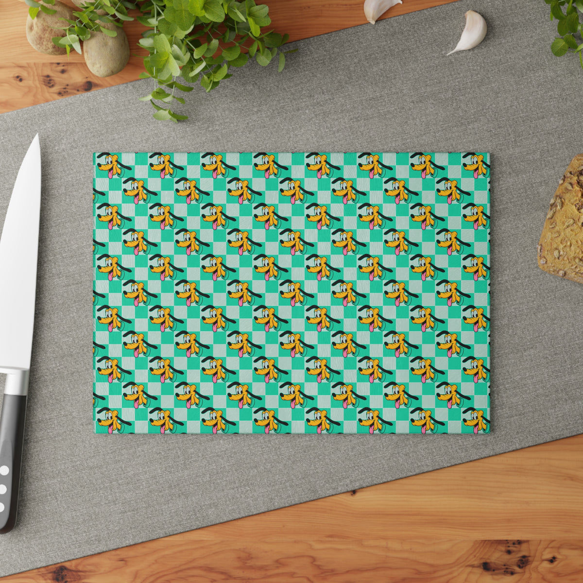 Teal Checkerboard Pluto Glass Cutting Board
