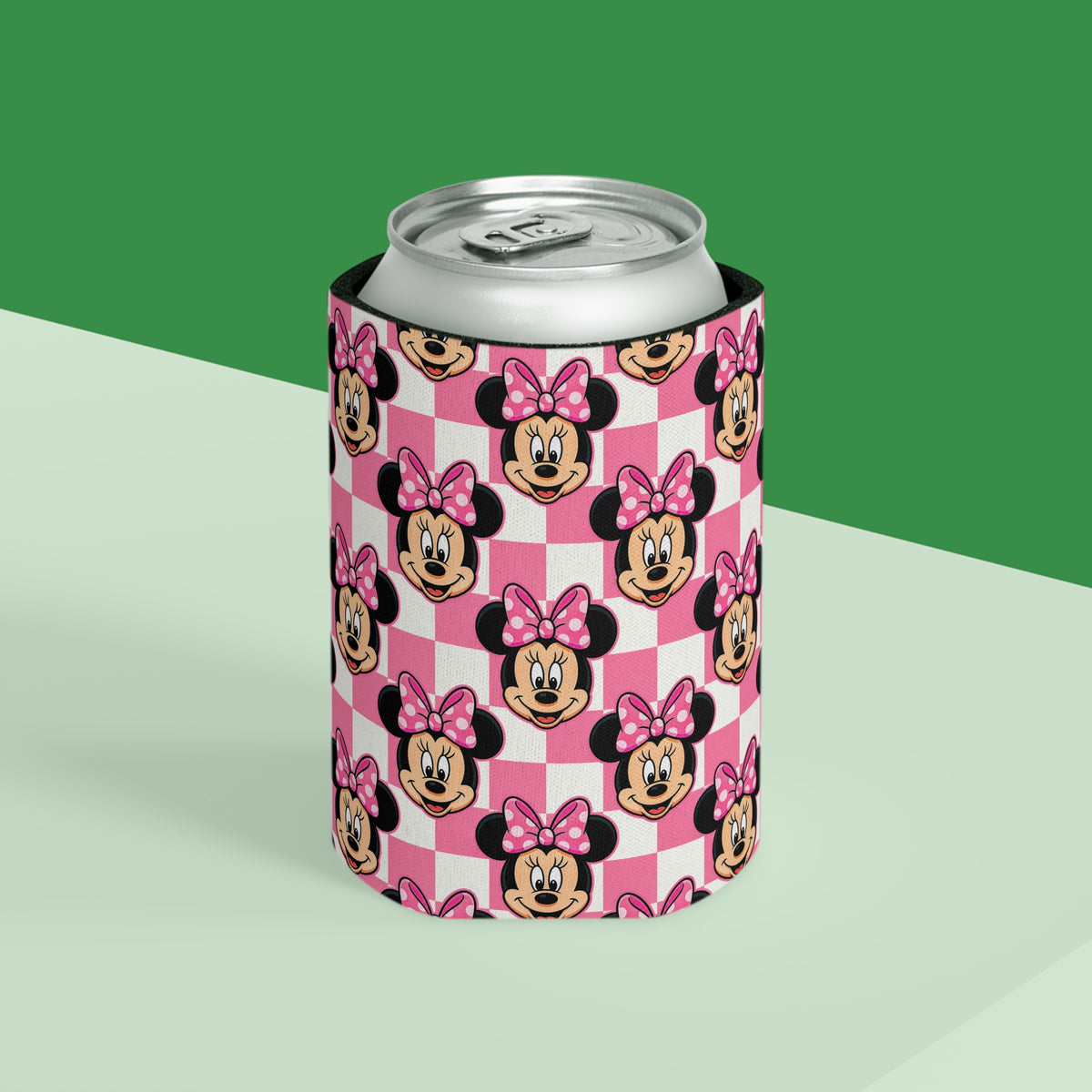 Pink Checkerboard Minnie Can Cooler Drink Koozie