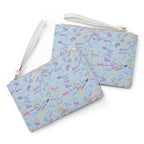 Character Autographs on Blue Convertible Wristlet Clutch