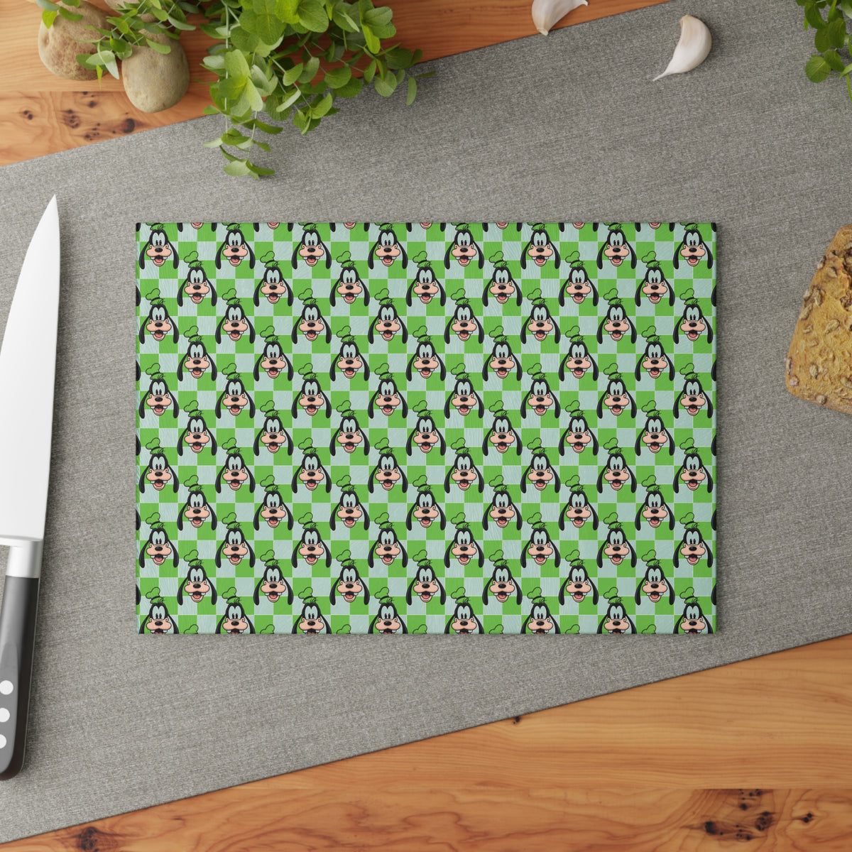 Green Checkerboard Goofy Glass Cutting Board