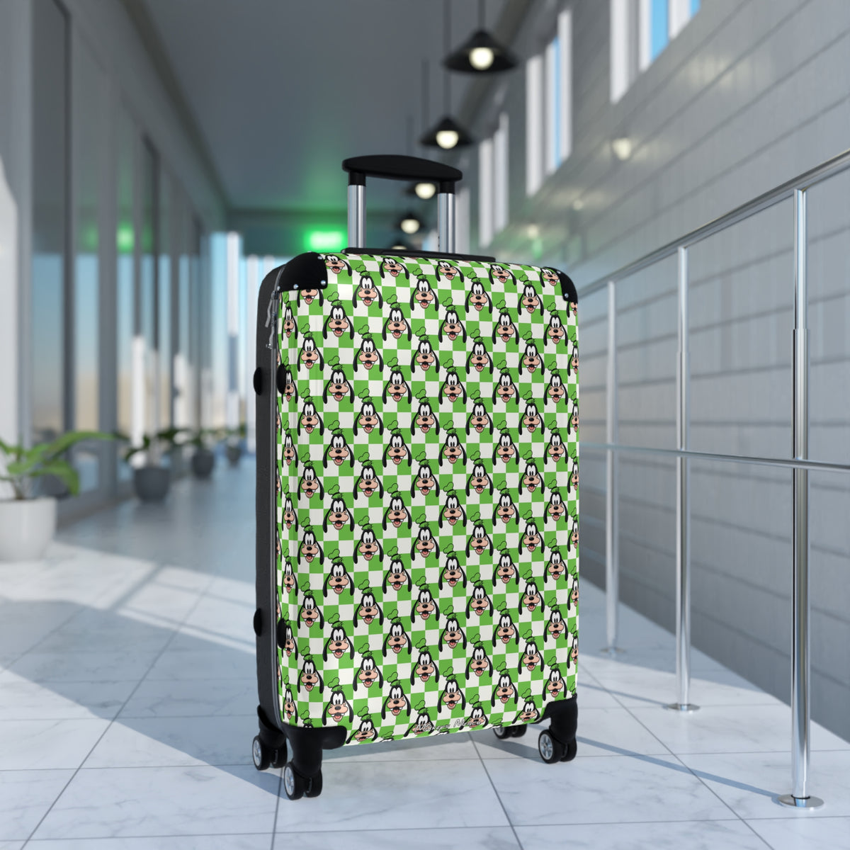 Green Checkerboard Goofy Polycarbonate Suitcase