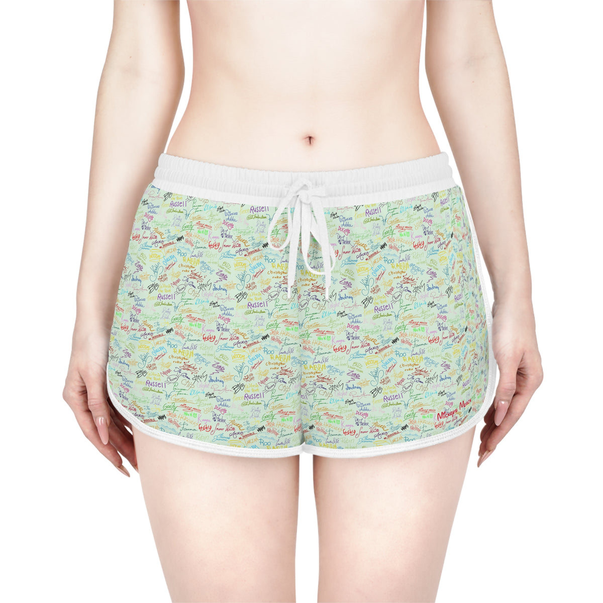 Character Autographs on Green Relaxed Dolphin Shorts