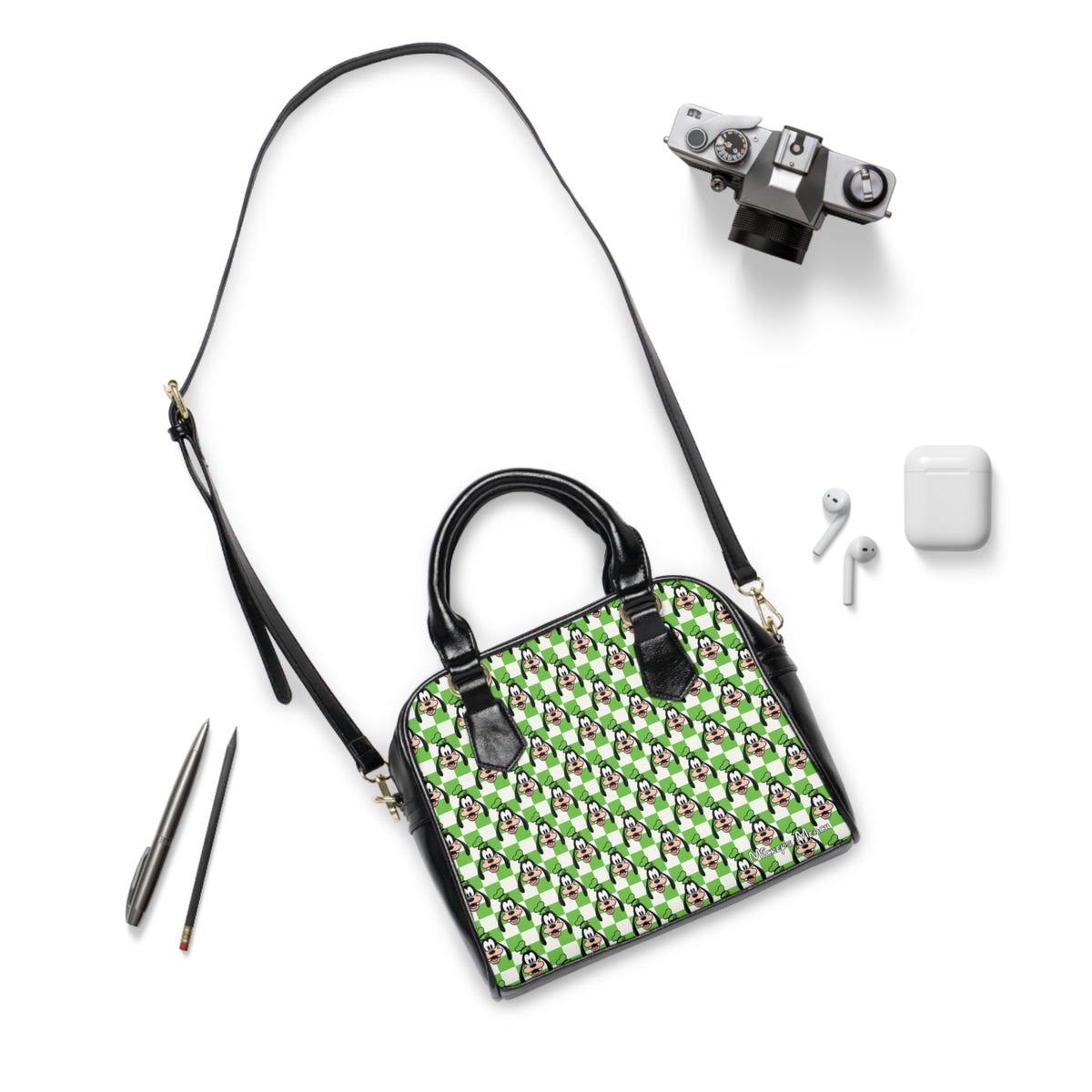 Green Checkerboard Goofy Shoulder Handbag