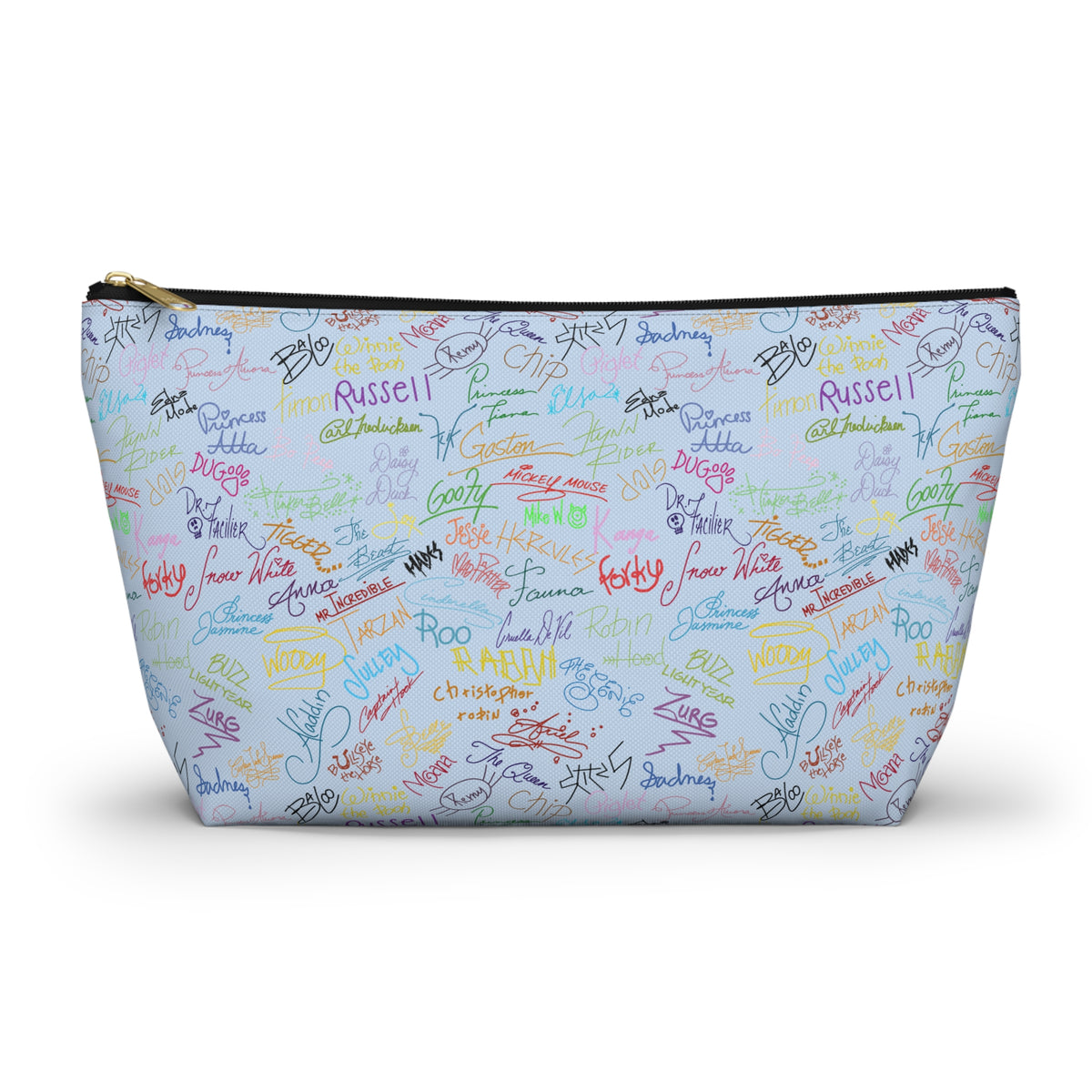 Character Autographs on Blue Cosmetic Bag