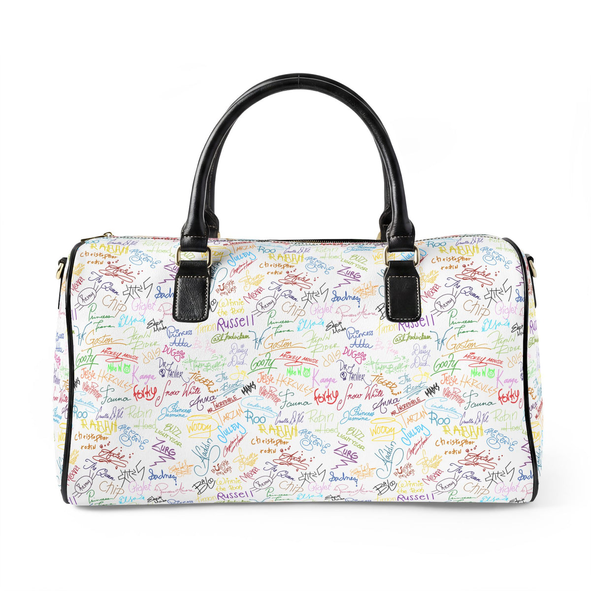 Character Autographs on White PU Leather Travel Bag