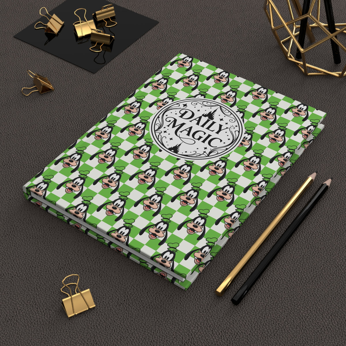 Green Checkerboard Goofy Daily Magic Matte Hardcover Journal