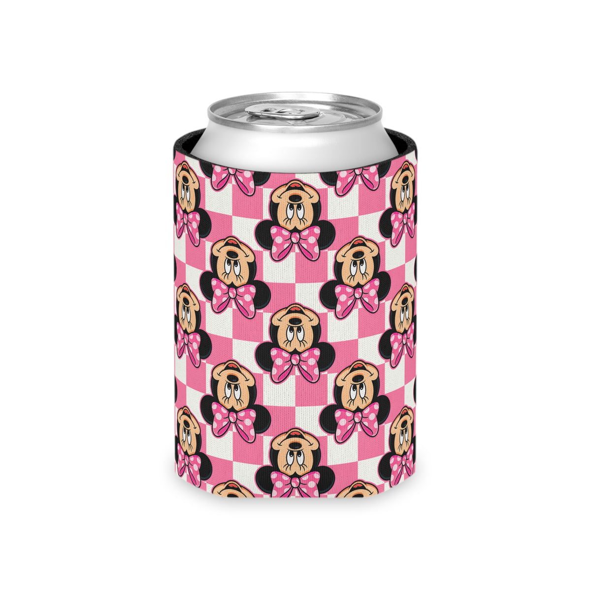 Pink Checkerboard Minnie Can Cooler Drink Koozie
