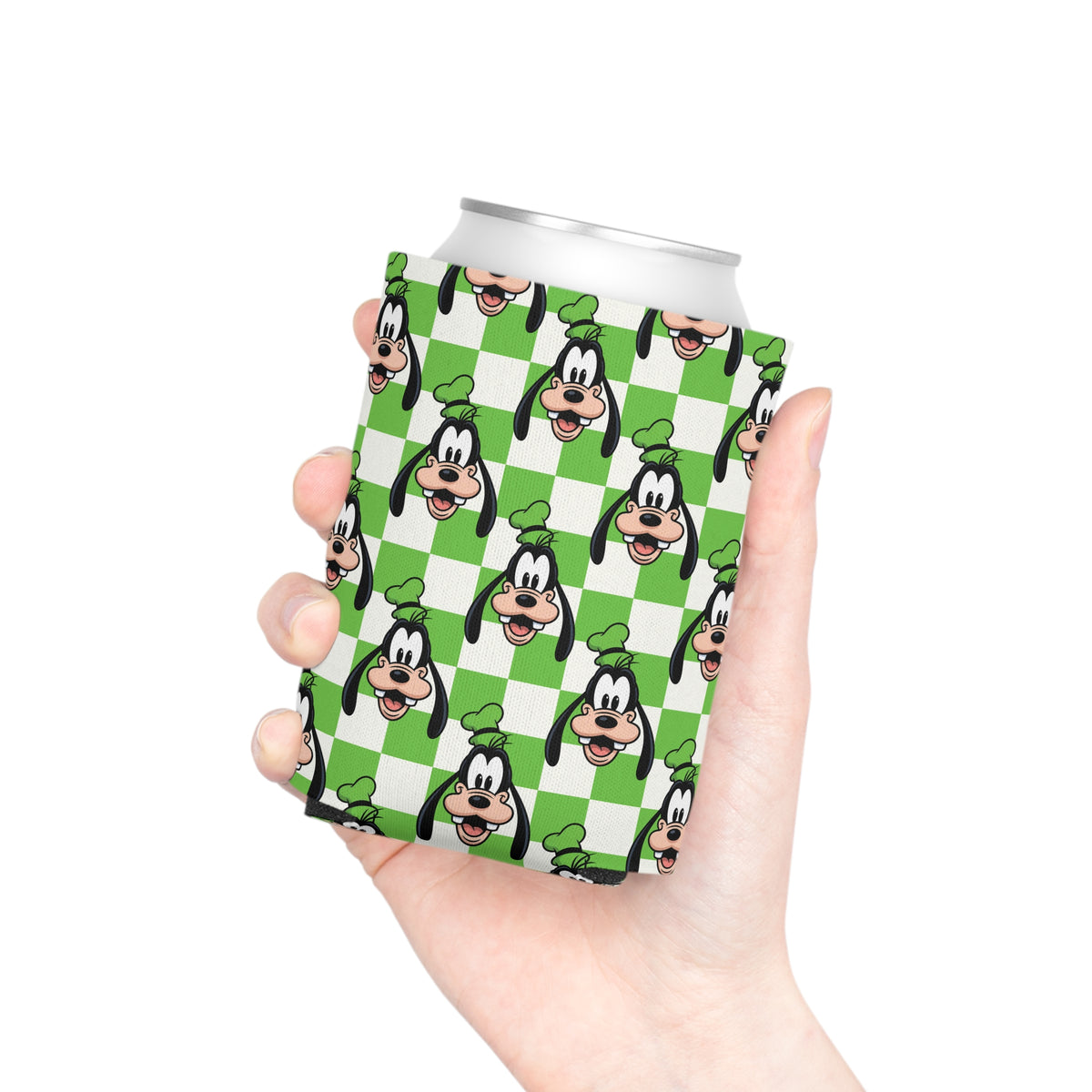Green Checkerboard Goofy Can Cooler Drink Koozie