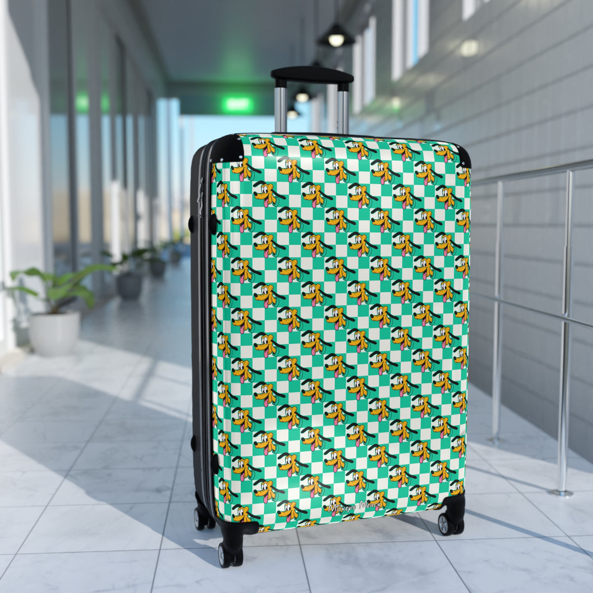Teal Checkerboard Pluto Polycarbonate Suitcase