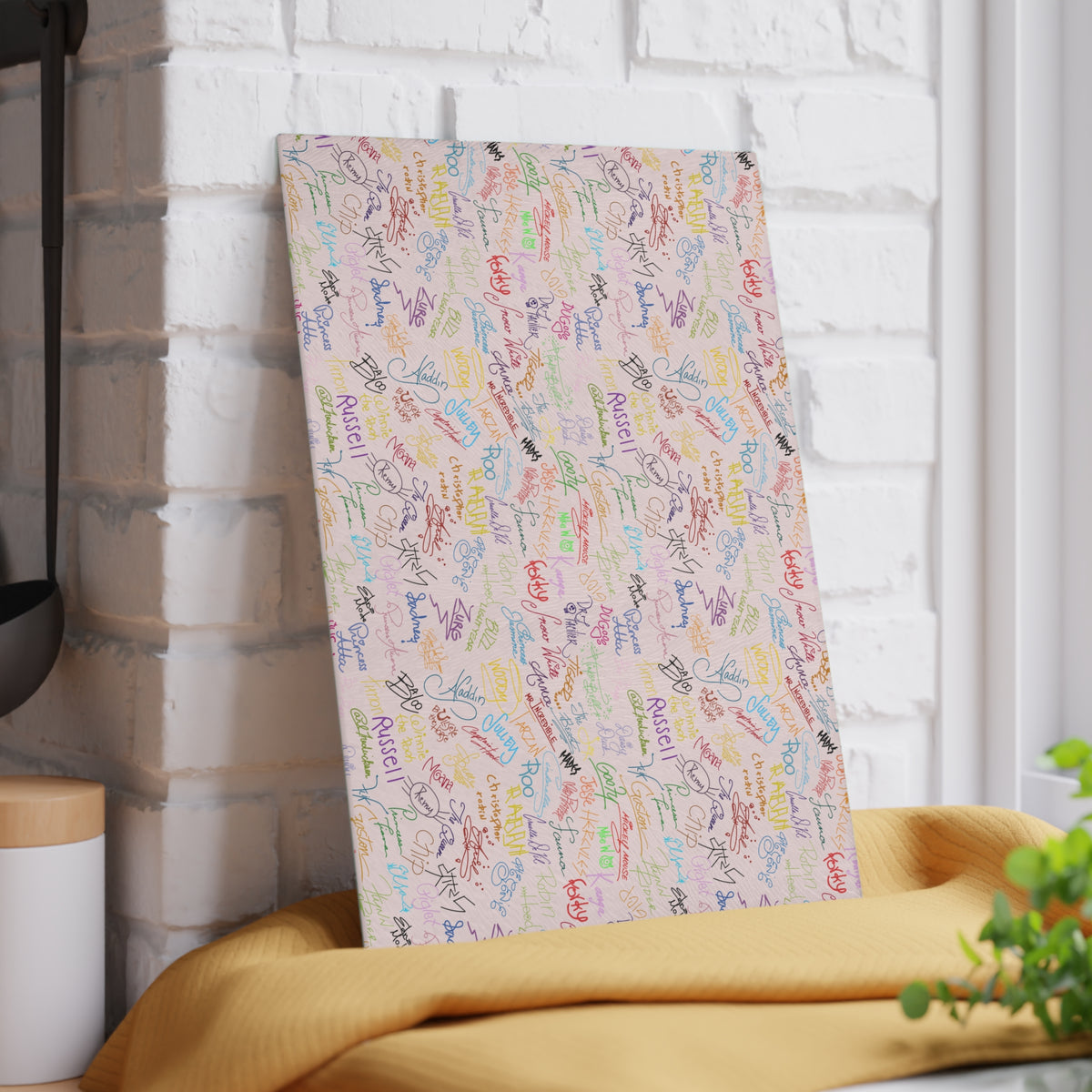 Character Autographs on Pink Glass Cutting Board