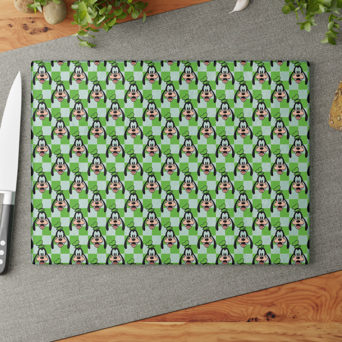 Green Checkerboard Goofy Glass Cutting Board