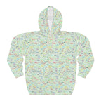 Character Autographs on Green Hooded Sweatshirt