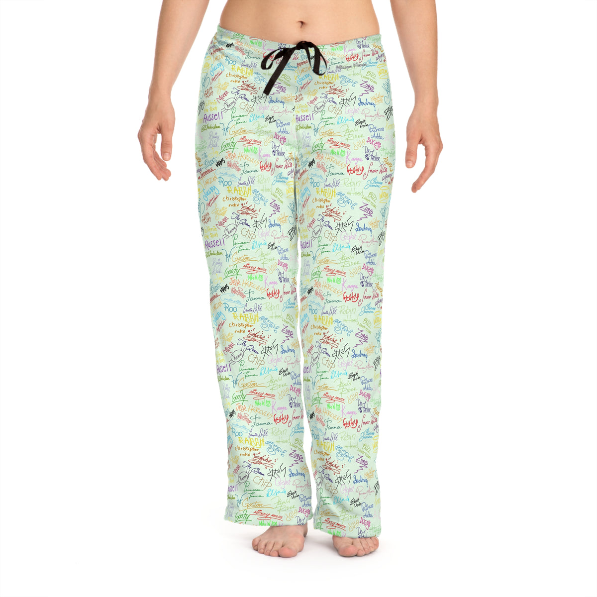 Character Autographs on Green Women's Pajama Pants