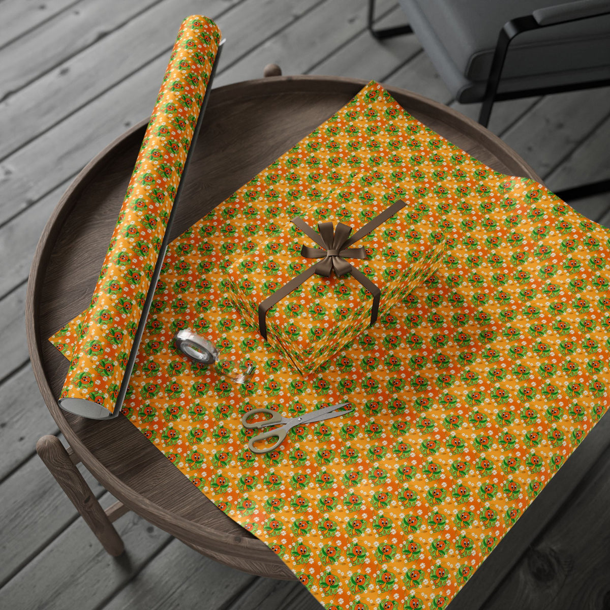 Tangerine Treat Orange Bird Wrapping Paper Roll