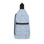 Character Autographs on Blue Crossbody Sling Bag