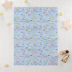 Character Autographs on Blue Happily Ever After Baby Blanket
