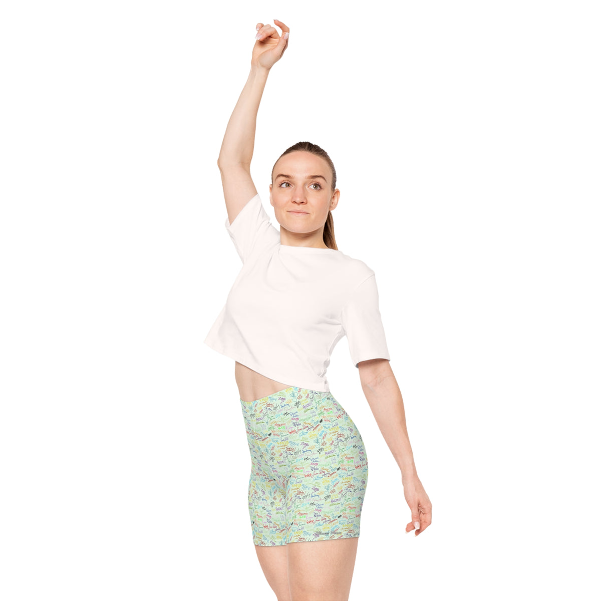 Character Autographs on Green Bike Shorts