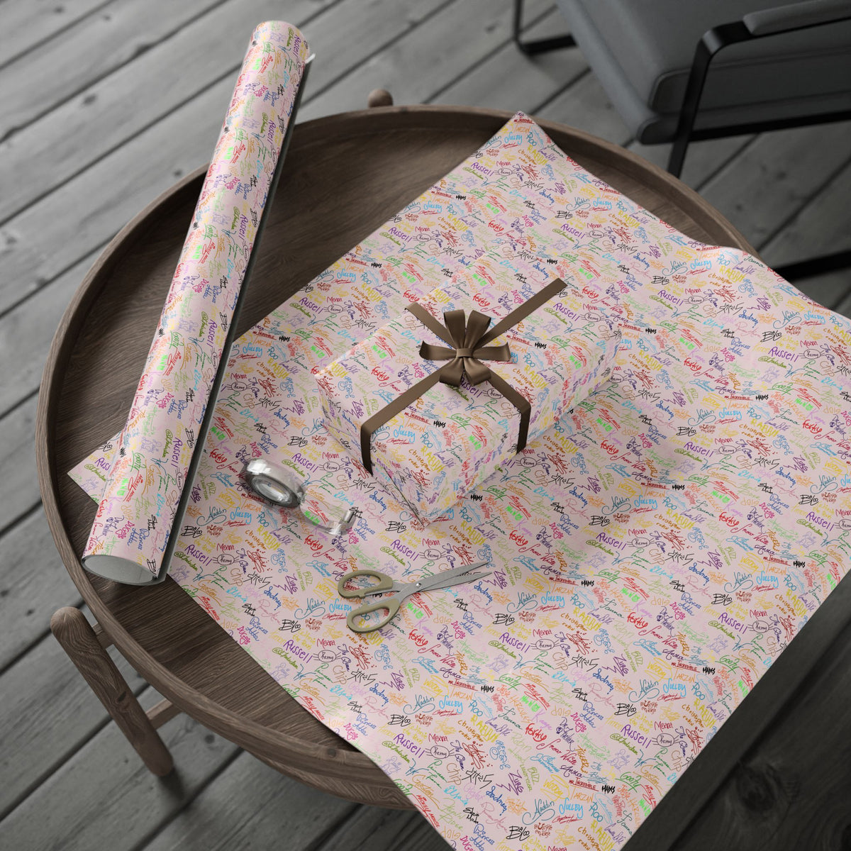 Character Autographs on Pink Wrapping Paper Roll
