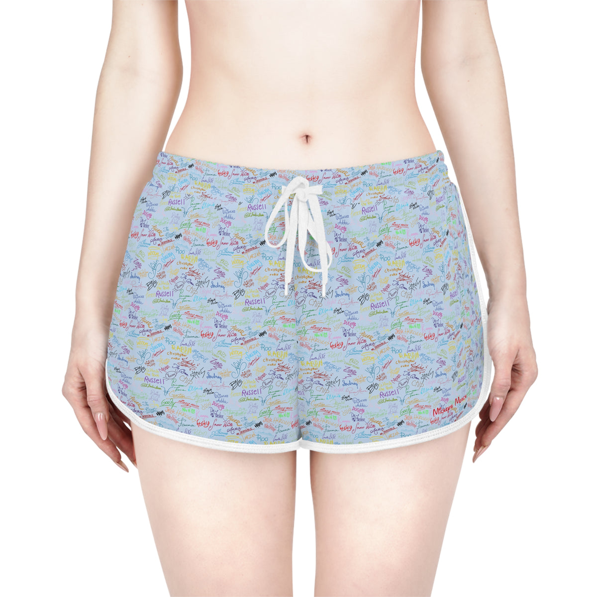 Character Autographs on Blue Relaxed Dolphin Shorts