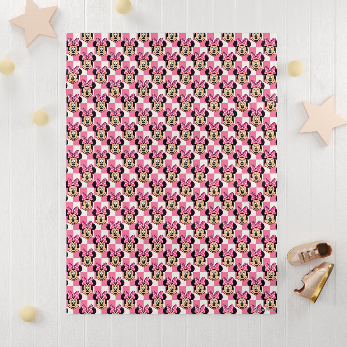 Pink Checkerboard Minnie Happily Ever After Baby Blanket