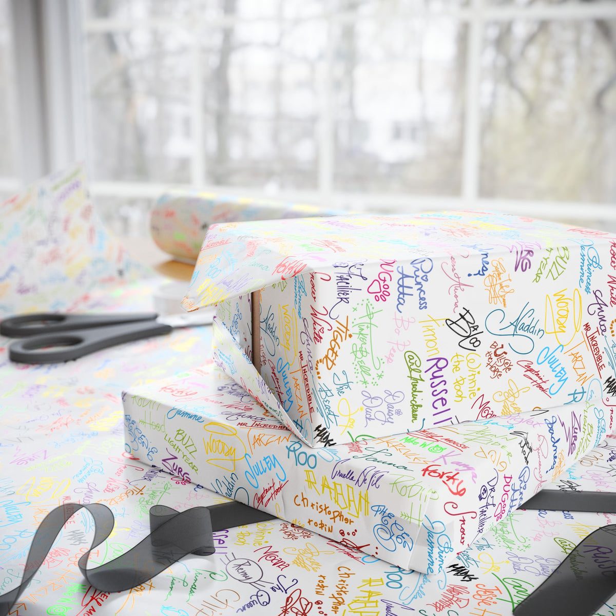 Character Autographs on White Wrapping Paper Roll