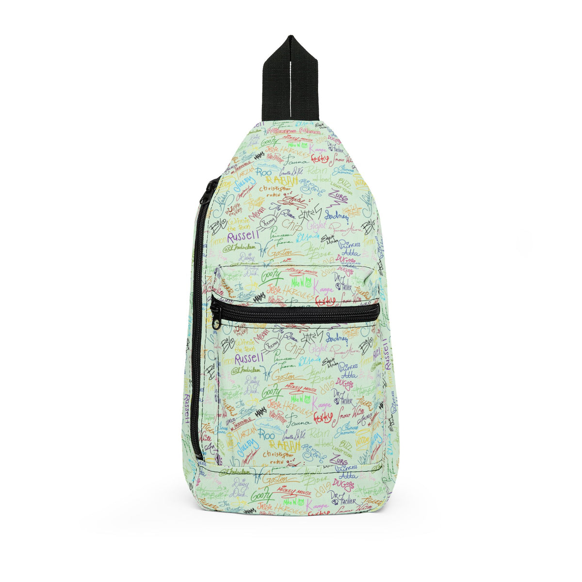 Character Autographs on Green Crossbody Sling Bag