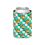 Teal Checkerboard Pluto Can Cooler Drink Koozie