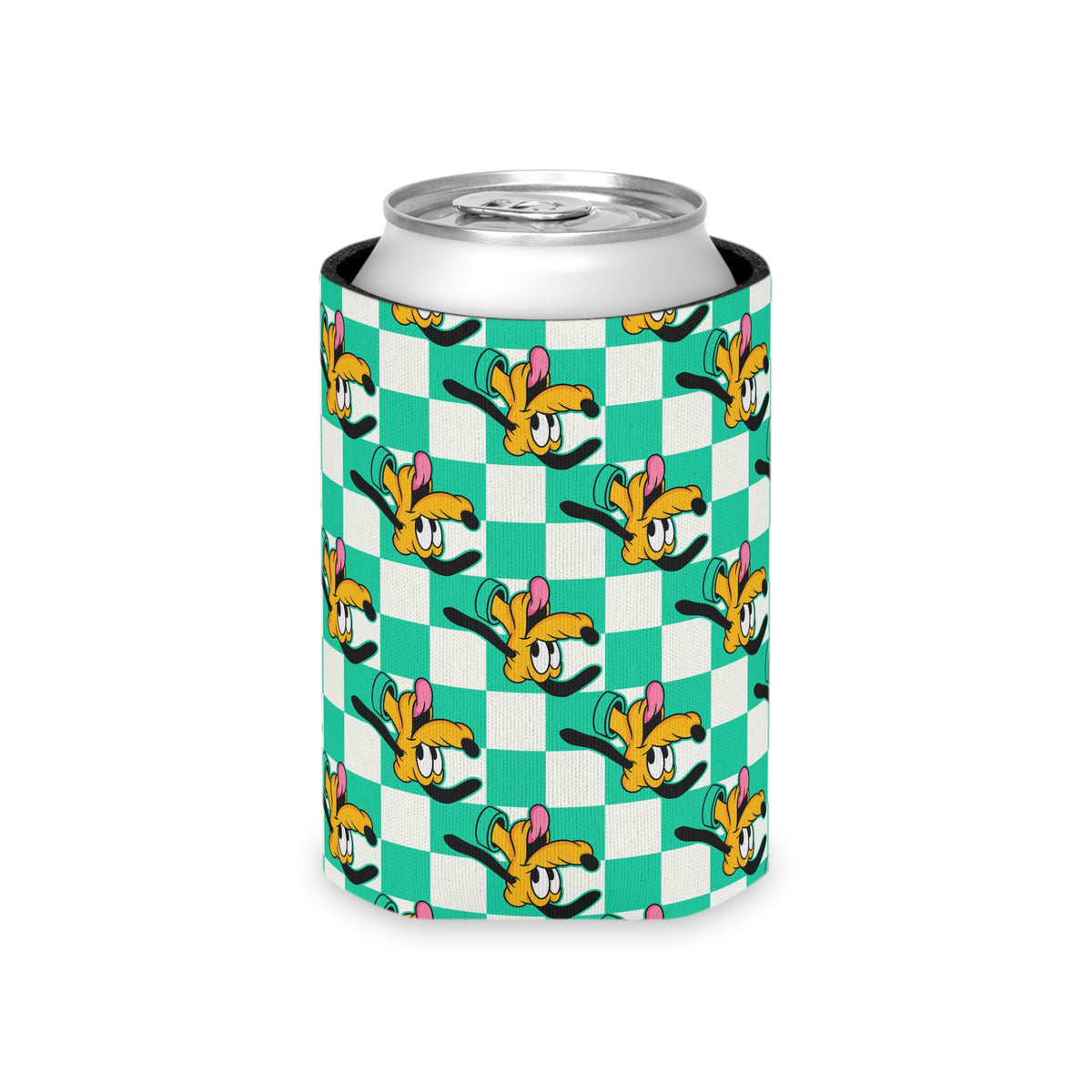Teal Checkerboard Pluto Can Cooler Drink Koozie