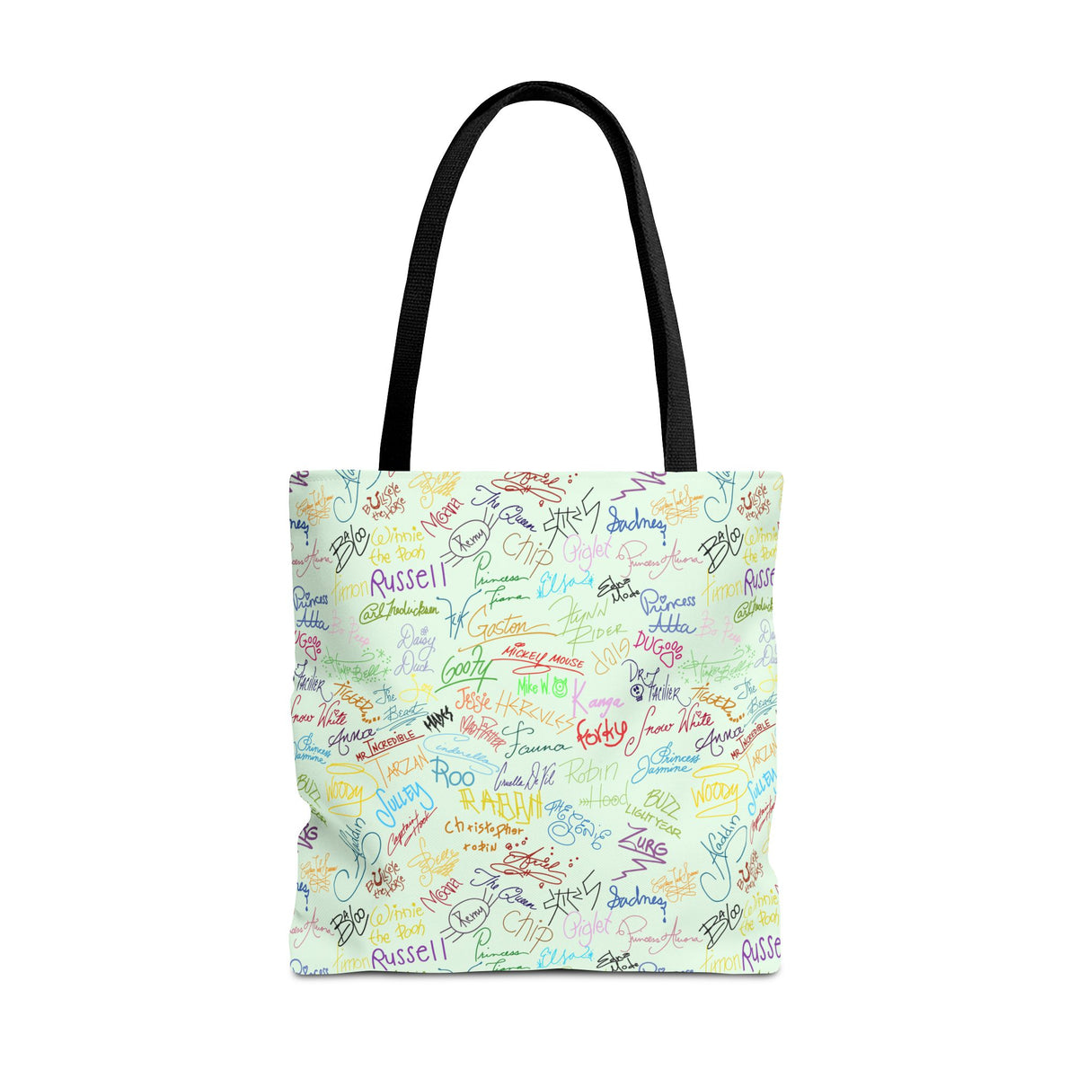Character Autographs on Green Tote Bag