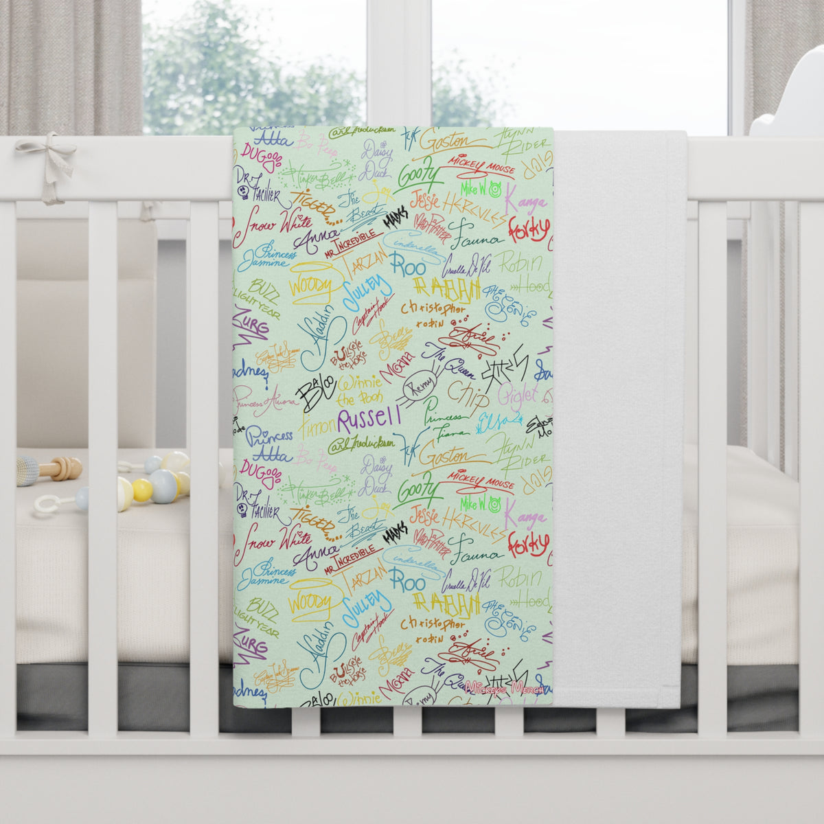 Character Autographs on Green Happily Ever After Baby Blanket