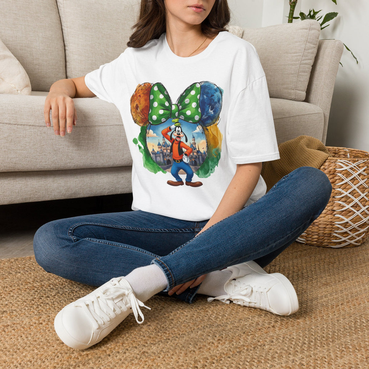 Sensational Six - Goofy's Bright Lime Bow Castle Vignette Unisex Graphic Tee