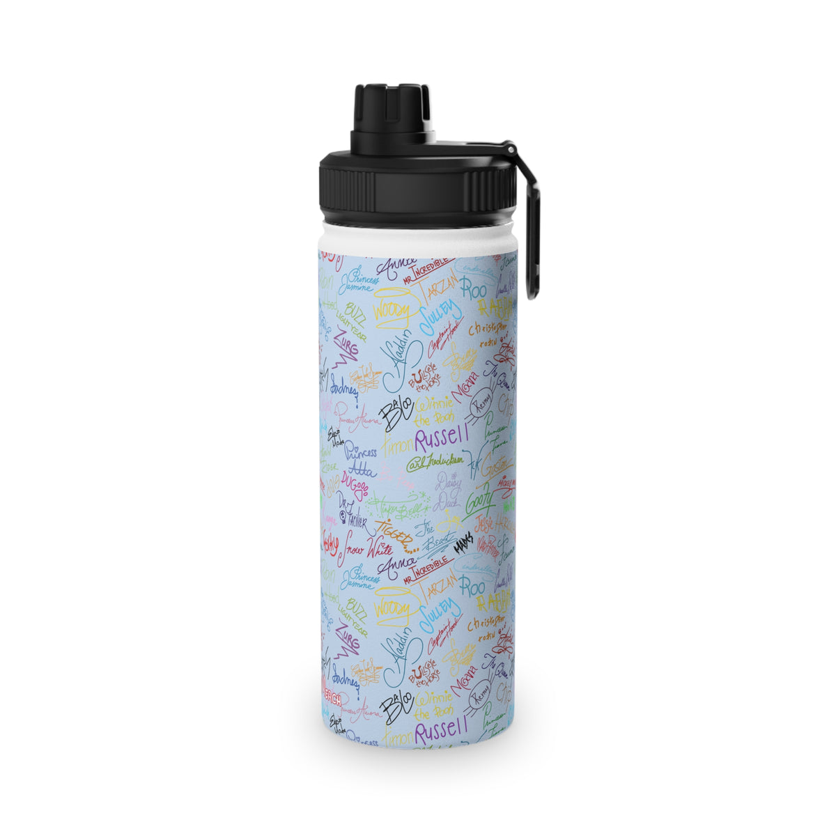 Character Autographs on Blue Stainless Steel Water Bottle