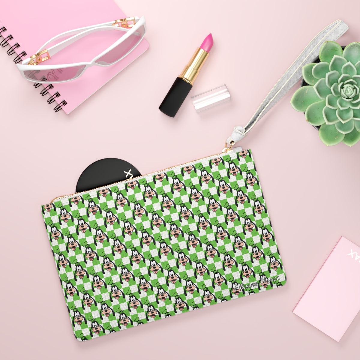 Green Checkerboard Goofy Convertible Wristlet Clutch