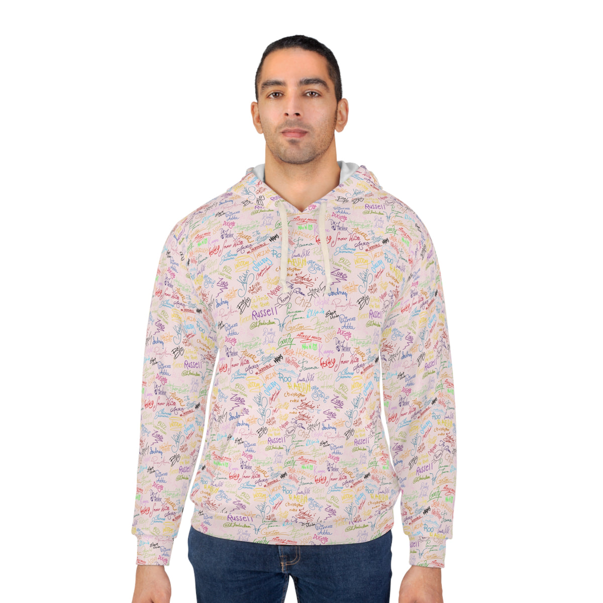 Character Autographs on Pink Hooded Sweatshirt