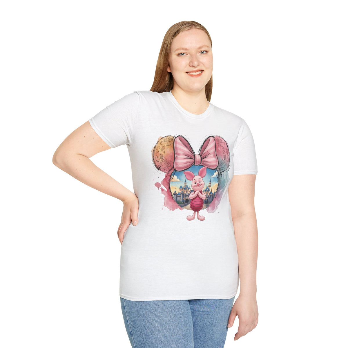 Winnie the Pooh - Piglet's Pink Striped Vignette Unisex Graphic Tee