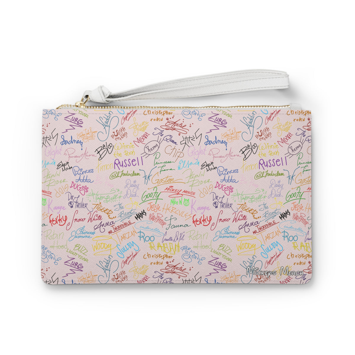 Character Autographs on Pink Convertible Wristlet Clutch