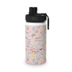 Character Autographs on Pink Stainless Steel Water Bottle