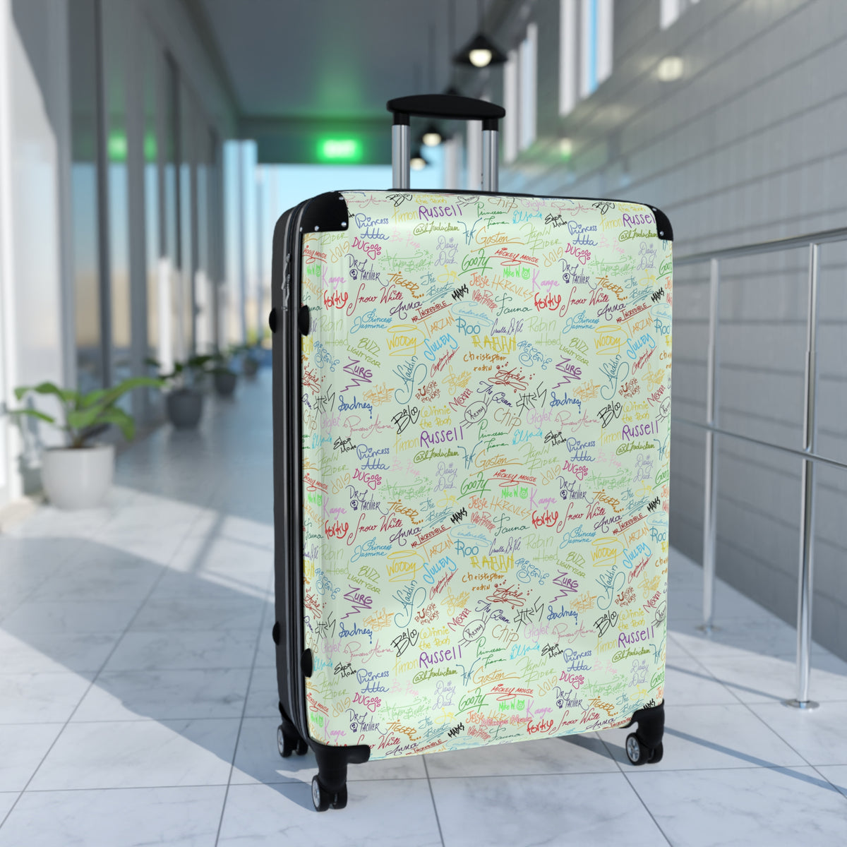 Character Autographs on Green Polycarbonate Suitcase