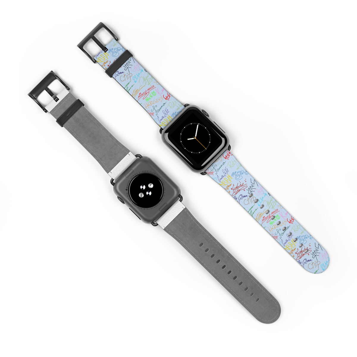 Character Autographs on Blue Whimsical Watch Band - Apple