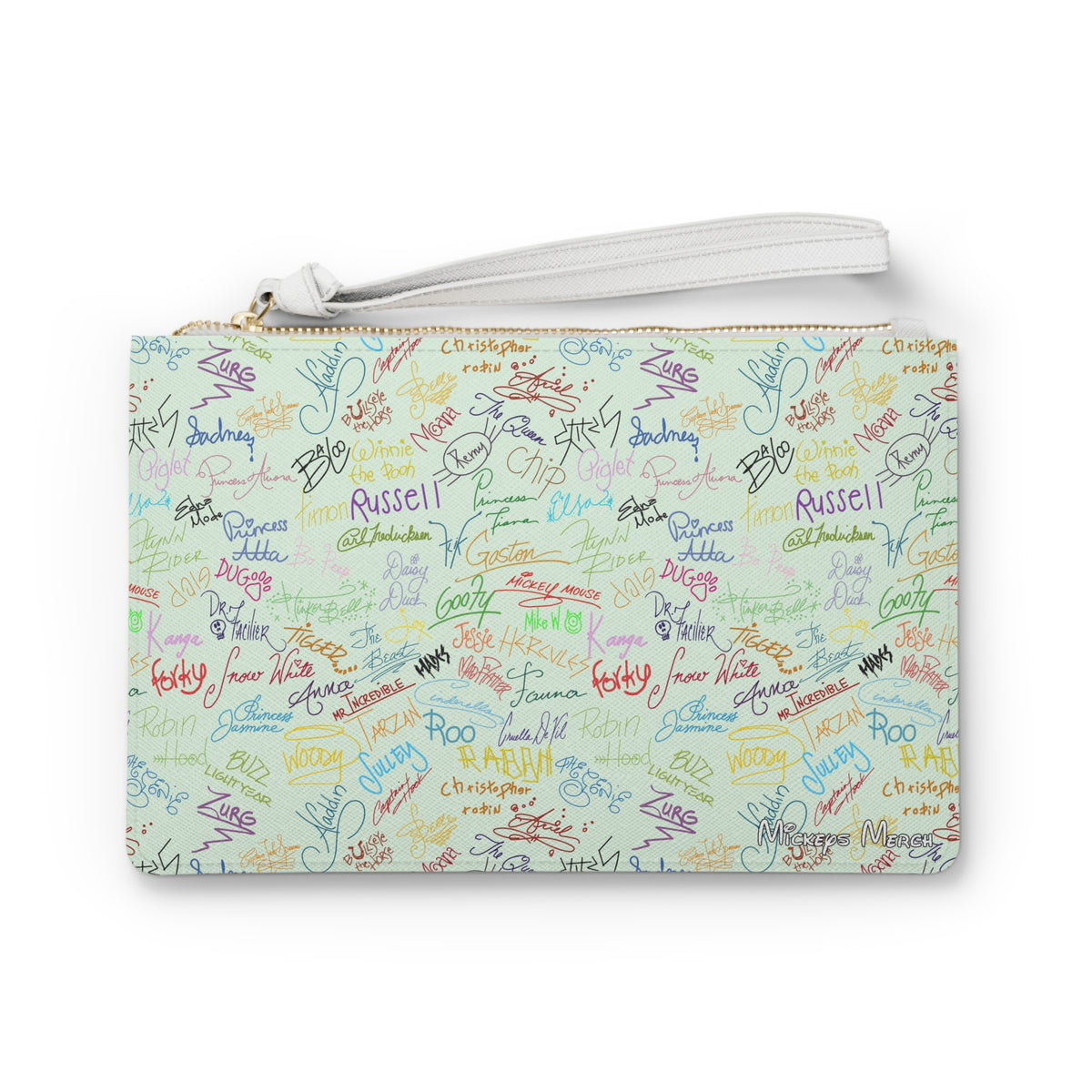 Character Autographs on Green Convertible Wristlet Clutch
