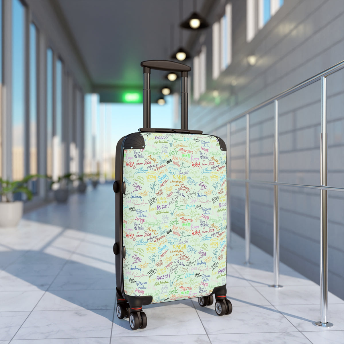 Character Autographs on Green Polycarbonate Suitcase