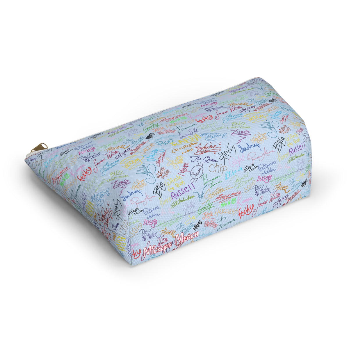 Character Autographs on Blue Cosmetic Bag