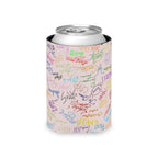 Character Autographs on Pink Can Cooler Drink Koozie